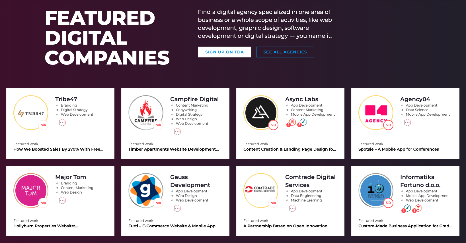 Featured agency on homepage